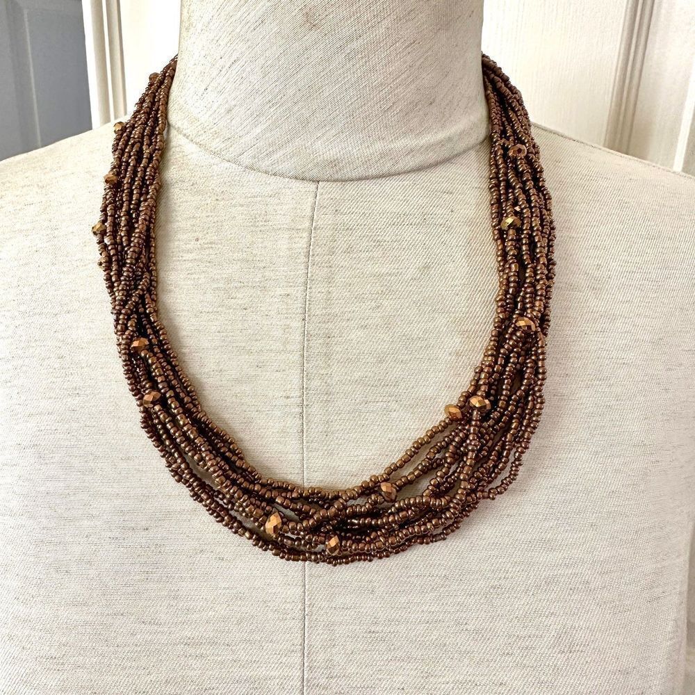 Copper tone multi strand beaded necklace